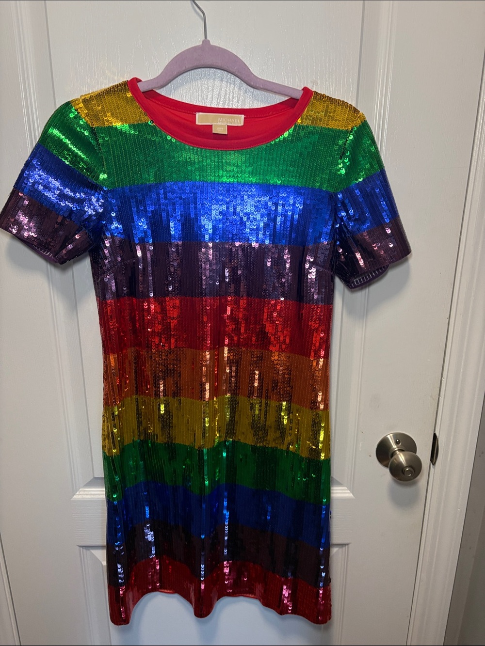 Michael Kors Rainbow Sequin Stripe Midi Dress